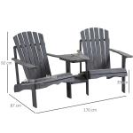 Adirondackstolar med Bord 3 Delar, Klassisk Trädgårdsgrupp i Granträ, Bekväm Sittplats med Parasollhål, Mörkgrå, 170 x 87 x 92 cm