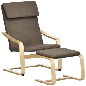 Avkopplingsstol Gungstol med Kudde Brun av Björkträ och Linnelook för Vardagsrum och Avkoppling Bekväm Design