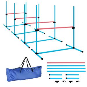 Agilityhinder Hund 4 Delar Ljusblå Plast för Träning Justerbar Hoppställning med Väska 99x65x94 cm