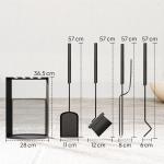 Eldstadsverktygsset 5 Delar Svart Stål för Kamin och Öppen Spis Praktiskt Ställ med Borste Spade och Tång Robust Kamingarnitur Modern Design