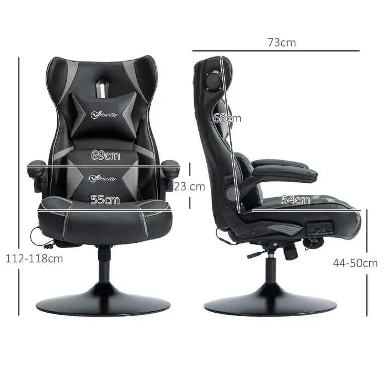 Gamingstol Datorstol Svart Grå av Konstläder och Metall