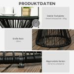 Runt Trädgårdsbord med Glaskiva, Elegant Bistrobord med Hålmönster, Väderbeständig Design för Balkong, Svart