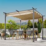 Pergola Lusthus 3 X 3 M Vattentät med Skjuttak och UV-Skydd Aluminium för Trädgård och Terrass Beige