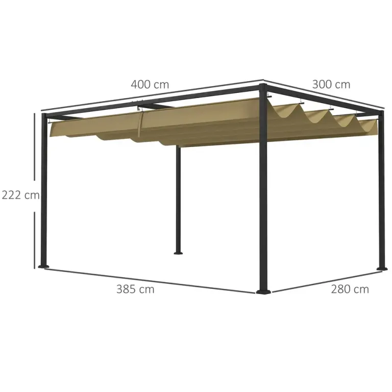 Pergola Trädgårdspaviljong med Tak Khaki av Stål 4 x 3 m