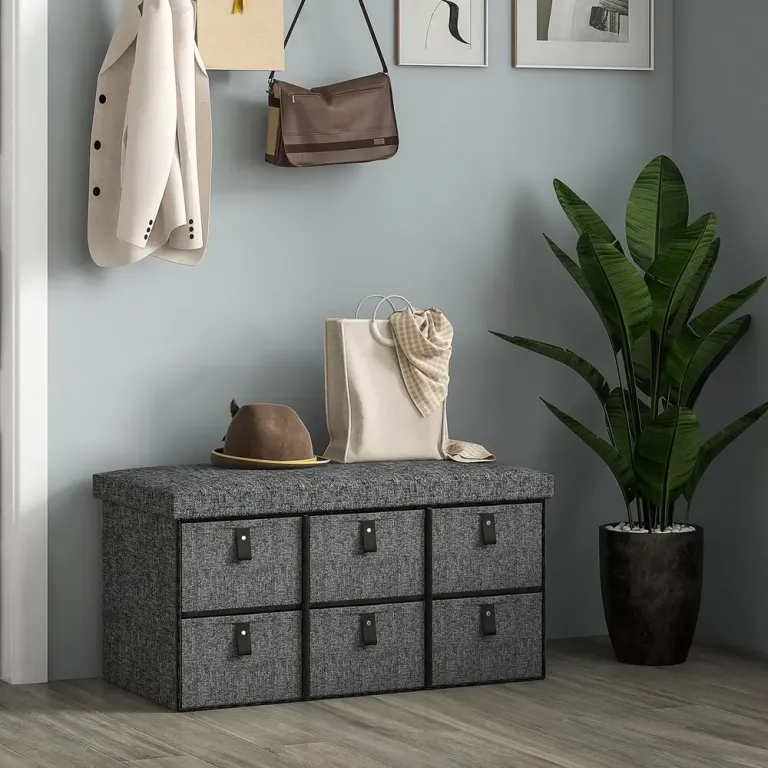 Skobänk Garderobsbänk 6 Lådor Mörkgrå 76,5 x 38 x 38 cm