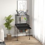 Fågelbur Undulatbur Svart av Stål och Plast för Fåglar Stor Bur med Hjul och Förvaring 63 x 53 x 144 cm