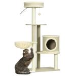 Skrapstolpe Kattträd Beige av Sisal och Plysch för 1-2 Katter med 2 Liggplatser och Korg Lekboll Klättertorn 124 cm