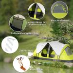 Campingtält Tunneltält för 8 Personer Grön av Polyester för Camping och Trädgård Vindtätt Familjetält med 2 Rum 2000 mm