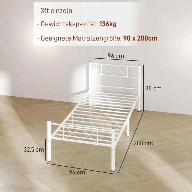 Sängstomme Enkelsängsram för Madrass Vit 200 x 90 cm