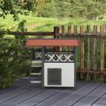 Katthus Kattvilla Vit av Massivt Trä för Utomhusbruk 2-Vånings Hus med Asfalttak och Balkong Trappa för Katter 77 x 50 x 73 cm