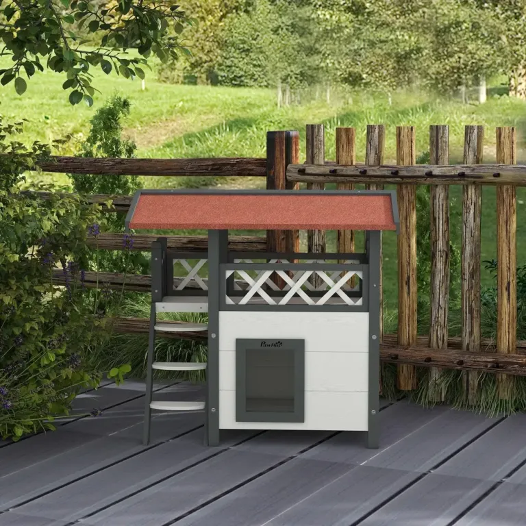 Katthus Kattvilla Vit av Massivt Trä 77 x 50 x 73 cm