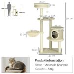 Skrapstolpe Kattträd Beige av Sisal och Plysch för 1-2 Katter med 2 Liggplatser och Korg Lekboll Klättertorn 124 cm