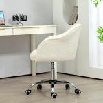 Ergonomisk Hemkontorsstol med Gungfunktion i Teddy Velvet Look, Gräddvit, 56x61x86 cm