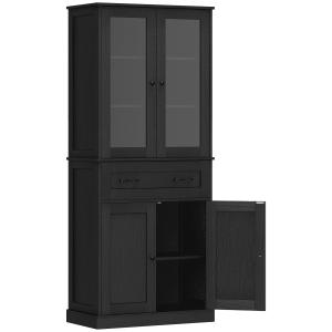 Köksskåp Buffé Modern Svart Träkomposit och Akryl för Matrum Förvaring med Lådor och Skåp Elegant 76x40x182,5 cm