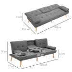 Bäddsoffa 3-Sits Soffa Mörkgrå av Tyg och Trä för Vardagsrum Scandi Design med Hopfällbart Bord och Mugghållare Lastkapacitet upp till 250 kg
