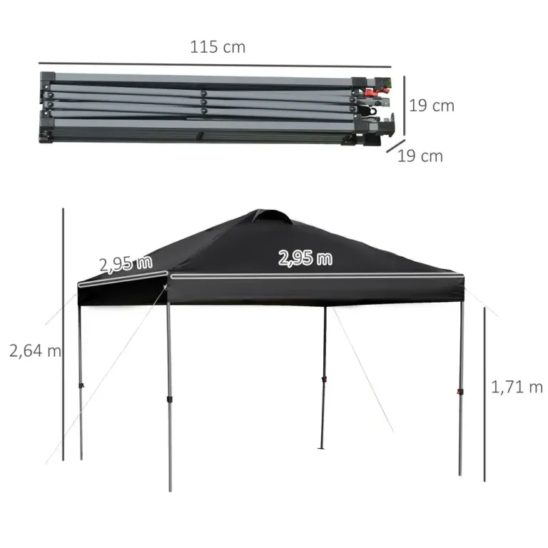 Hopfällbar Pop-up Paviljong Partytält 2,95 x m