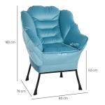 Fåtölj Loungestol Relaxstol med Sidficka Blå av Sammetslook och Stål för Vardagsrum och Sovrum Stoppad Enkelstol