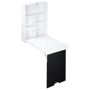 Väggbord Fällbart Skrivbord Vit och Svart av Trä och Metall för Hemmakontoret Platsbesparande med 5 Fack och Tavla 60 x 94,5 x 147 cm