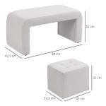 Fotpall Ottoman Set om 3 Vit av Tyg och Trä för Vardagsrum och Sovrum Stoppad Pall med Förvaring Elegant Design Mångsidig