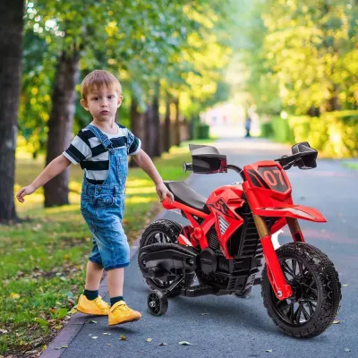 Elektrisk Barnmotorcykel 6 v med Stödhjul Röd