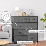 Byrå Förvaringsskåp Svart av Stål och Tyg för Vardagsrum och Sovrum Modern Skänk med 10 Vikbara Tyglådor
