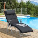 Hopfällbar Strandstol 7 Nivåer Justerbar Väderbeständig med Dyna Textlinje Polyester och Metall Svart 137 X 63,5 X 100,5 Cm