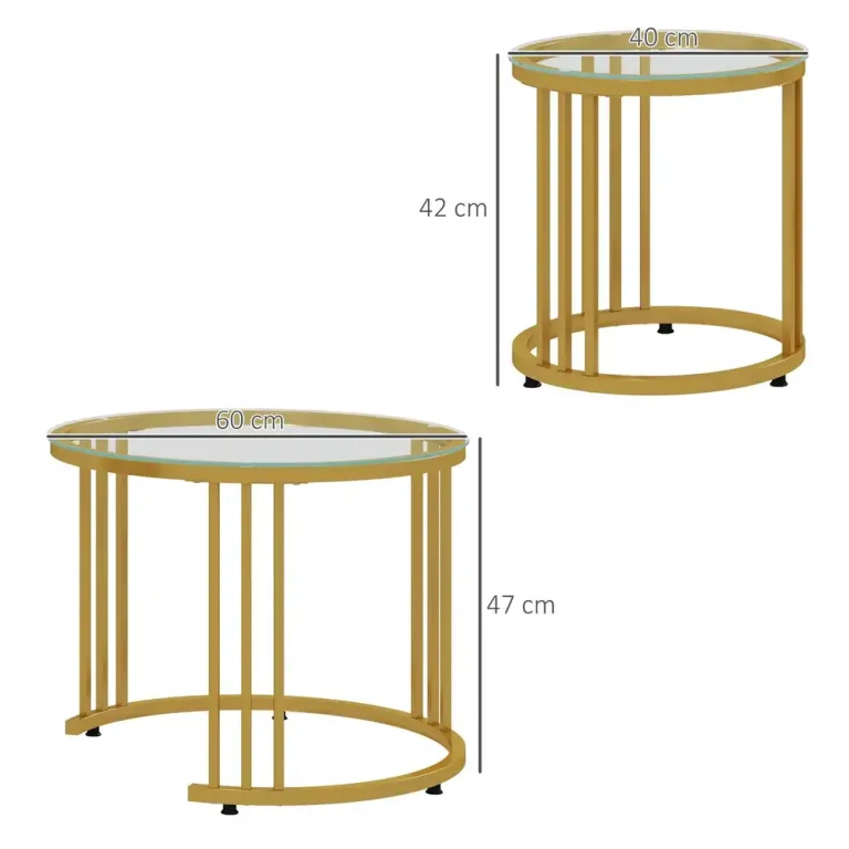 Sidobordsset 2 Kapsbord Kolstål Glasskiva Guld 42 cm
