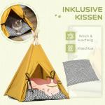 Tipi-Tält för Katt och Hund, Mysig Sovplats med Dyna och Leksak, Rolig Koja för Inomhusbruk, Gul/Natur