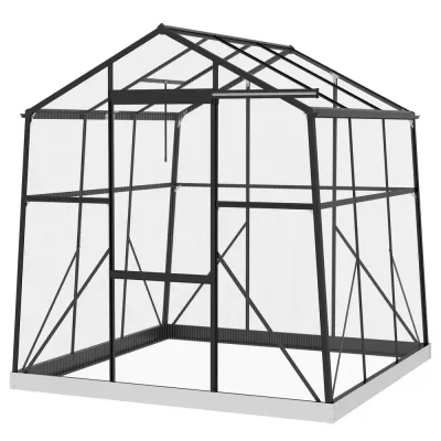 Växthus Aluminiumväxthus Svart 192 x 192 x 204 cm