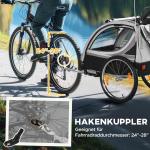 Barnvagn Cykelvagn 2-i-1 Hopfällbar Grå av Tyg och Metall för 2 Barn från 18 Månader Vagn med Bromsar 26,4 kg