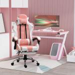 Ergonomisk Gamingstol i Rosa, Bekväm Datorstol med Nackstöd och Svankkudde, Justerbar Snurrstol för Spel och Arbete, Rosa/Vit