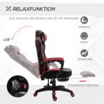 Ergonomisk Gamingstol med Utfällbart Fotstöd och Justerbart Ryggstöd, Skum, PU-läder och Metall, Svart + Röd, 65 x 70 x 118,5–128,5 cm