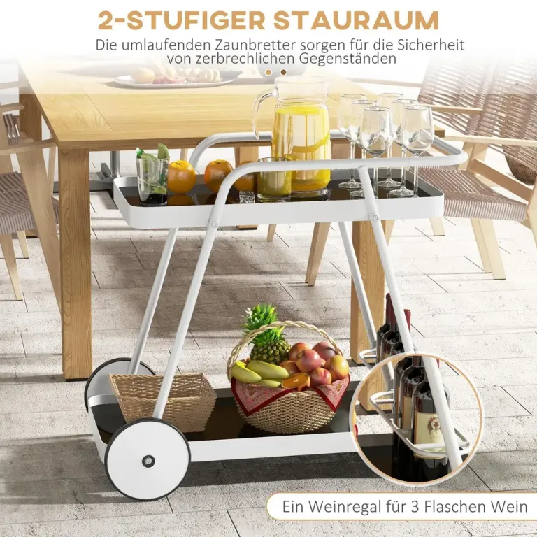 Serveringsvagn Utomhusvagn Svart Vit 86,5 x 51 x 78 cm