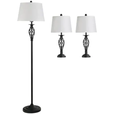 Set 3 Lampor 2 Bordslampor 1 Golvlampa Ø38 cm, Vit