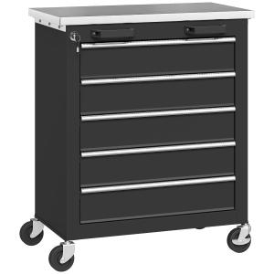 Verktygsvagn med 5 Lådor Svart och Silver Stål för Verkstad Rullbar Verktygslåda med Hjul Robust Förvaring 60 cm