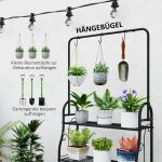 Växtställ Blomsterhylla med 3 Våningar Svart av Metall för Inomhusbruk och Balkong Blomstertrappa med Hängstång 137 cm