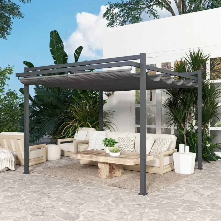 Pergola Trädgårdspaviljong med Skjuttak Grå 3,5 x 3 m