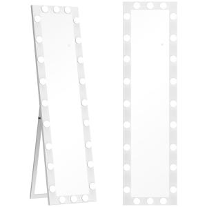Helkroppsspegel med Belysning Vit Glas för Sovrum Golvspegel med 24 LED-lampor och 3 Ljuslägen 150x40 cm