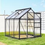 Växthus Stabil Silver Aluminium för Odling i Trädgården med Fundament och Takfönster samt Skjutdörr UV-skyddad Kanalplast 190 x 192 x 201 cm 3,65 m²