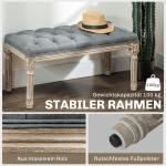 Klädd Sittbänk i Vintage-Stil, Elegant Bänk med Knappstoppning och Träben, Bekväm Sittplats för Hall och Matsal, Grå, 142 x 47 x 51 cm