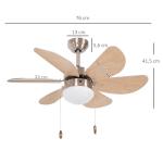 Takfläkt Taklampa Bok av Trä och Metall för Vardagsrum och Sovrum 6 Vändbara Blad med LED Belysning Tyst Gång 16 W
