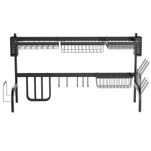 Diskavlopp, 2-vånings med Krokar och Tallriksställ, 100 cm, Stål, Svart