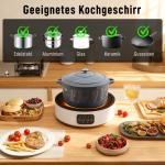 Kokplatta Keramisk Dubbel Vit Glas och Metall för Matlagning och Grillning 2000 W Bordsspis med LED-Display 2 i 1 Funktion