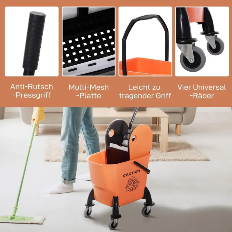 Städvagn Moppvagn med Vridare Orange av Plast för Hushåll