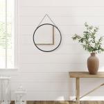 Rund Väggspegel med Upphängning, Dekorativ Spegel med Metallram och Kedja, Elegant Inredning för Hall och Badrum, Svart, 50 cm
