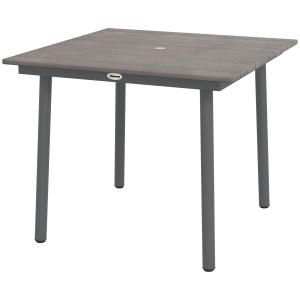 Trädgårdsbord Matbord Mörkgrå av HDPE och Stål för Uteplats Fyrkantigt Bord för 4 Personer med Paraplyhål 90 x 90 x 75 cm