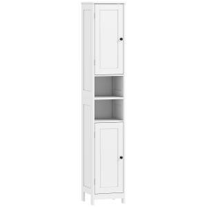 Högskåp Badrum Smalt Vit MDF för Toalett och Tvättstuga Platsbesparande Badrumsskåp med Dörrar och Öppna Hyllor Praktisk Förvaring Modern 170 cm