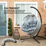 Hängstol Hänggunga Äggformad Grå av Metall och Tyg för Uteplats och Trädgård Hopfällbar Stol med Dyna