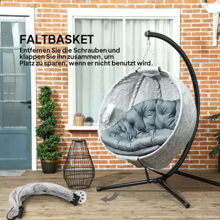Hängstol Hänggunga Äggformad Grå av Metall och Tyg