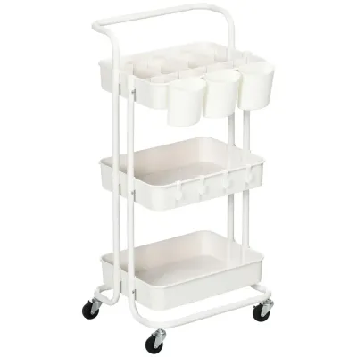 Rullvagn med 3 Korgar och Hängboxar 42 x 38 x 86 cm, Vit